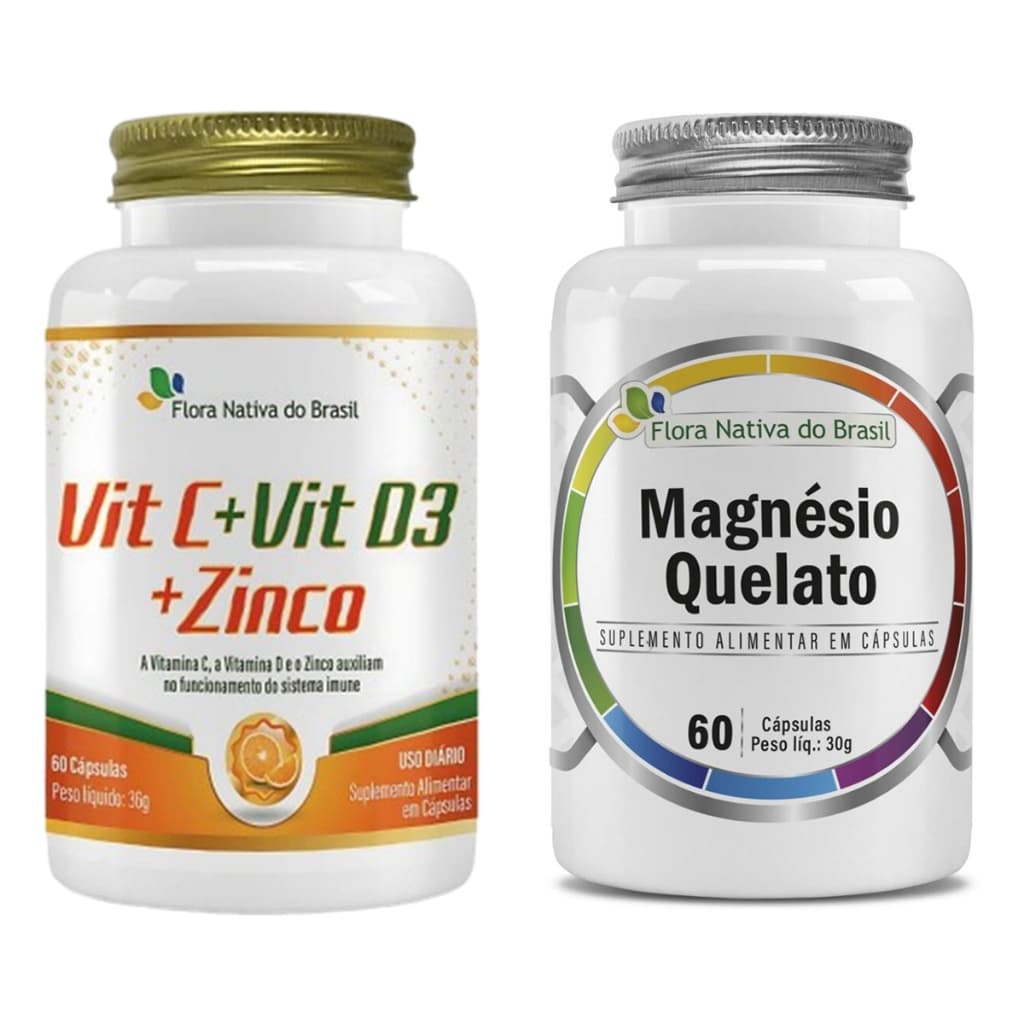 Kit Vitamina C, Vitamina D3, Zinco 60 Cápsulas + Magnésio Quelato 60 Cápsulas