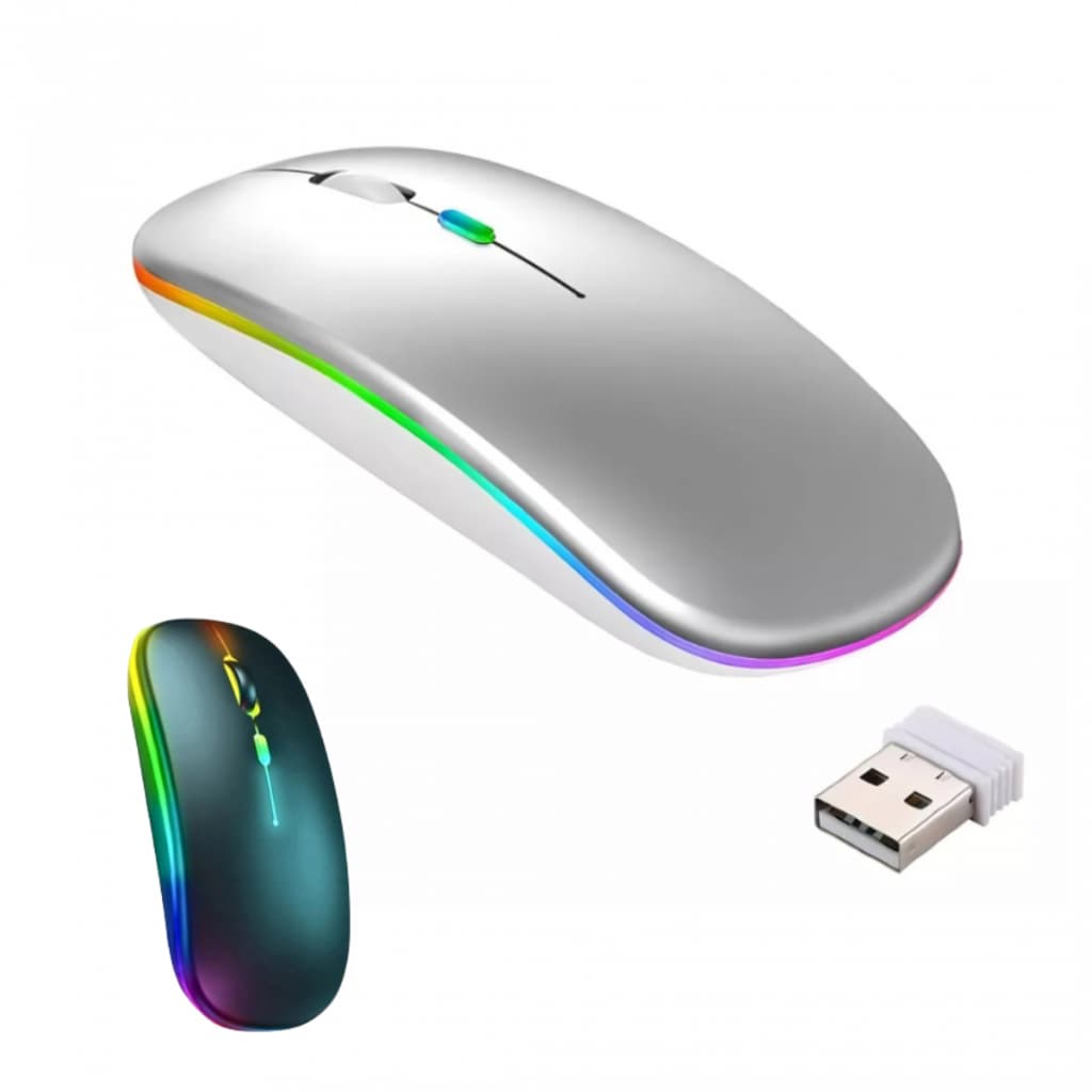 Mouse Sem Fio Bluetooth Recarregável Luminoso Com Led RGB Wireless Sem Fio 2.4Ghz
