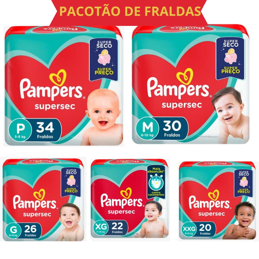 Fralda Pampers Supersec Pacotão Tamanhos P/M/G/XG/XXG