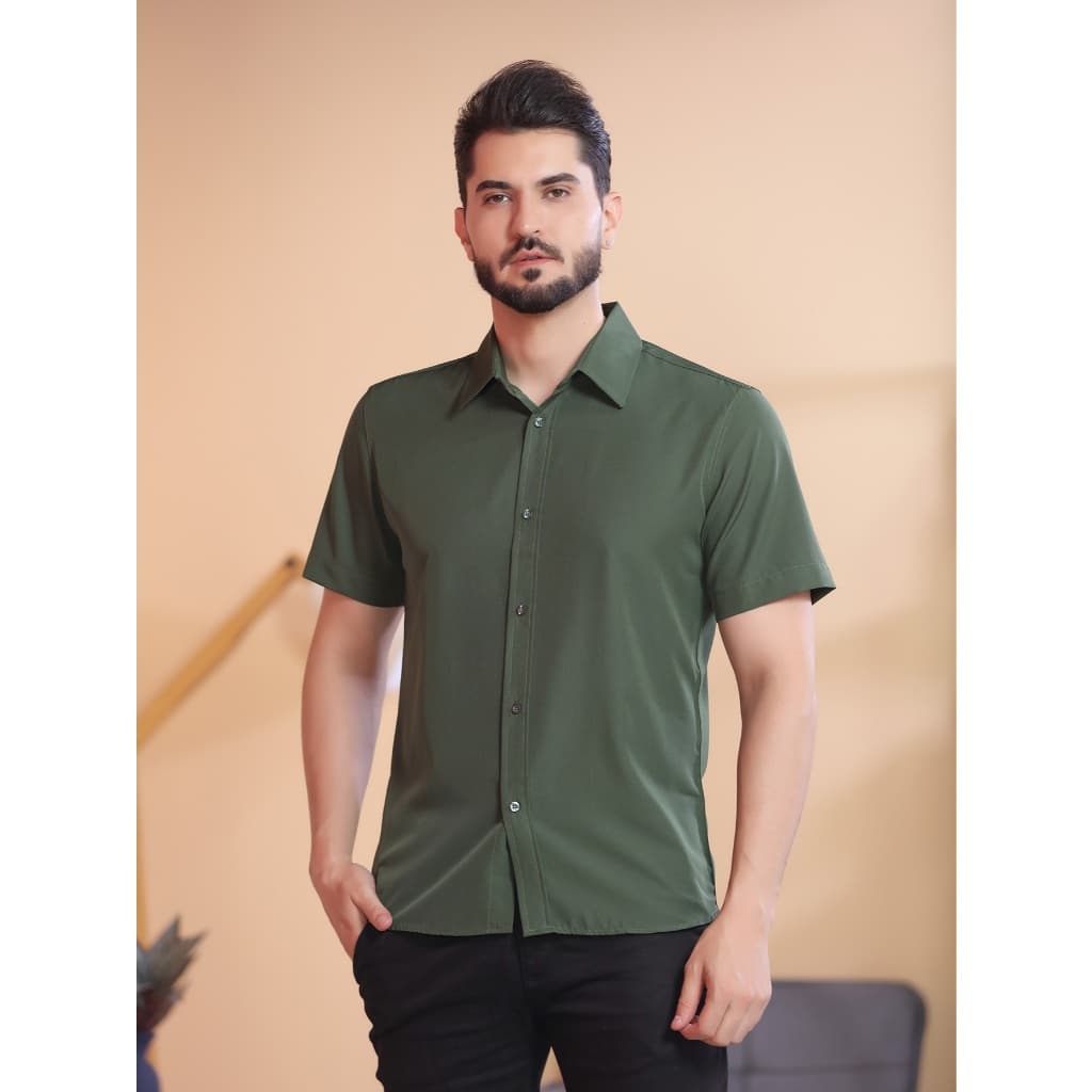 camisa social manga CURTA microfibra com Elastano Slim fit nao massa  passa fácil