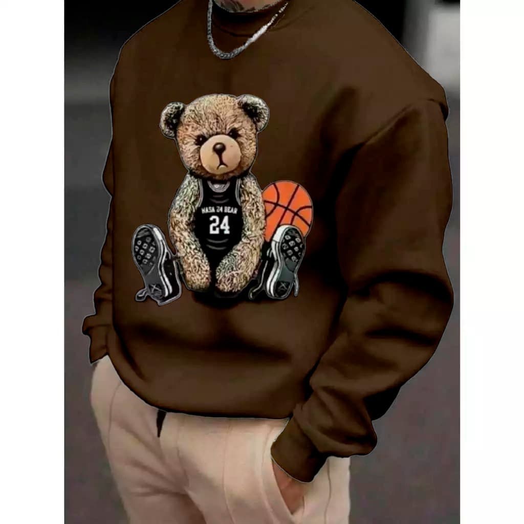 Moletom Careca Urso Basquete Gola Redonda Casaco Feminino Masculino Flanelado Unissex Inverno Frio Algodão
