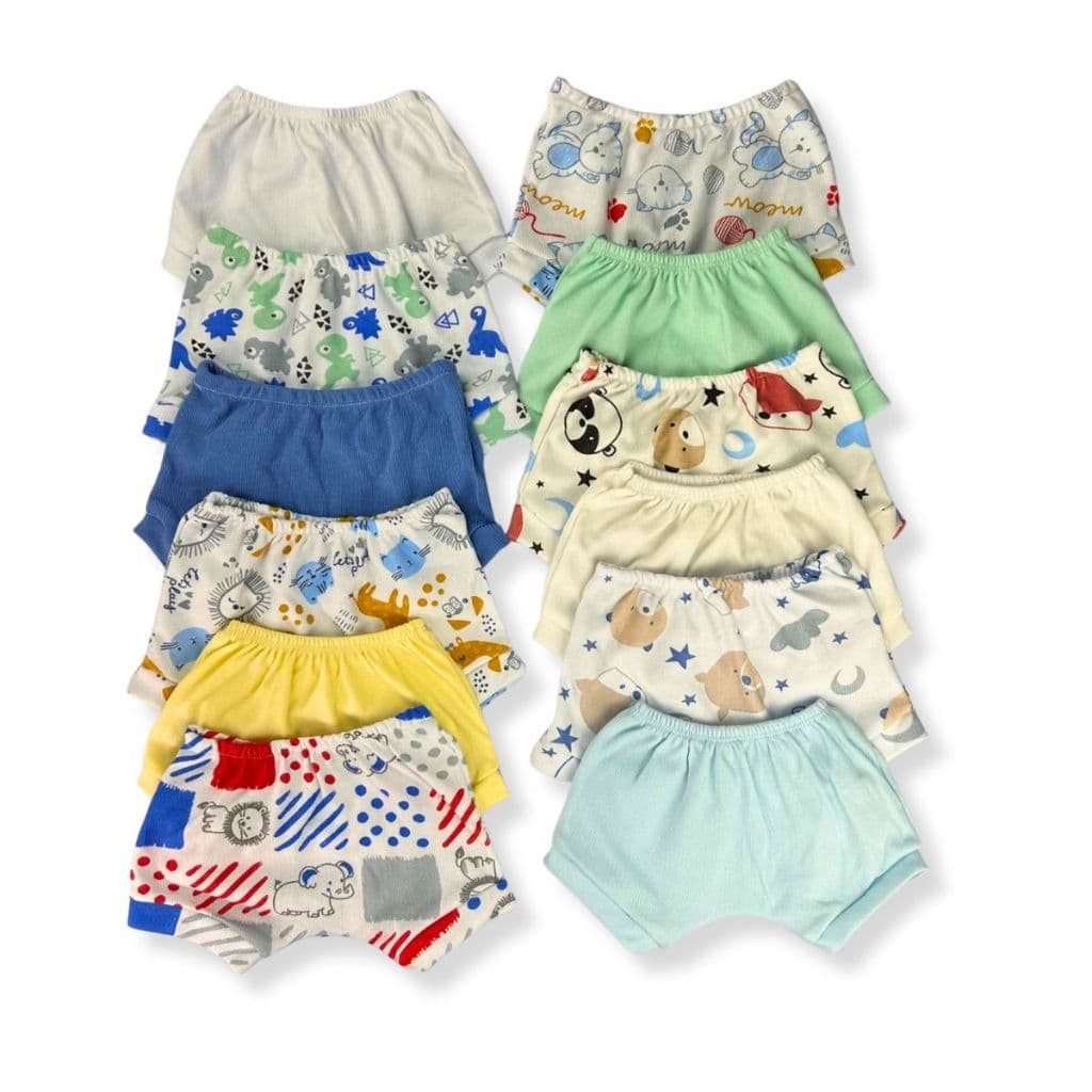 Kit 10 Shorts Bebê Tapa Fralda Liso e Estampado Malha Canelada Verão Infantil