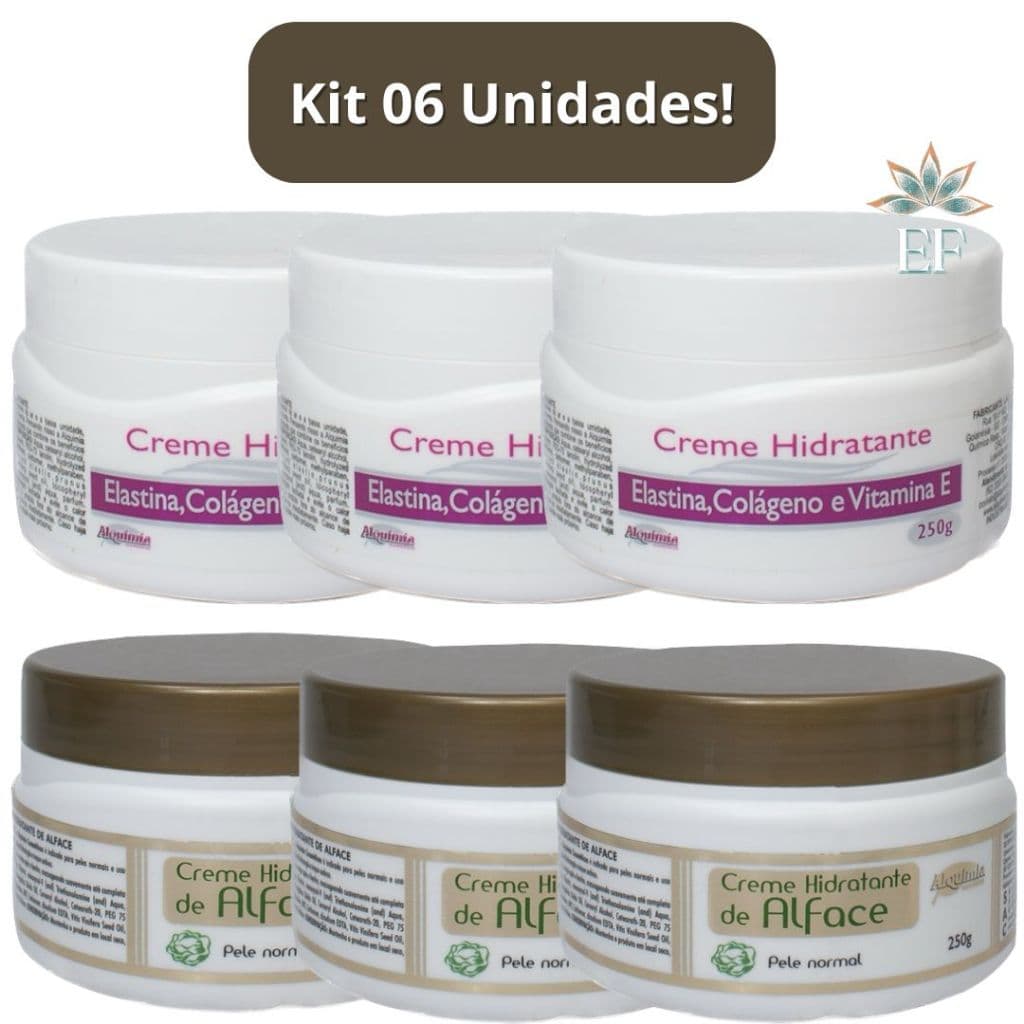 Unidades: 3 Cremes Hidratante Elastina, Colágeno e Vitamina E + 3 Cremes Hidratante de Alface 250g Alquimia
