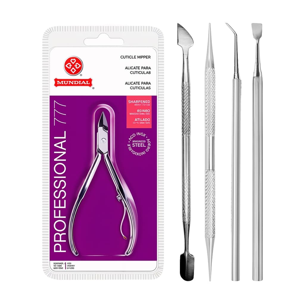 Kit Completo Alicate Unha Manicure Cutícula Afiado 777 + Espátula + Palito + Desencravador Raspador
