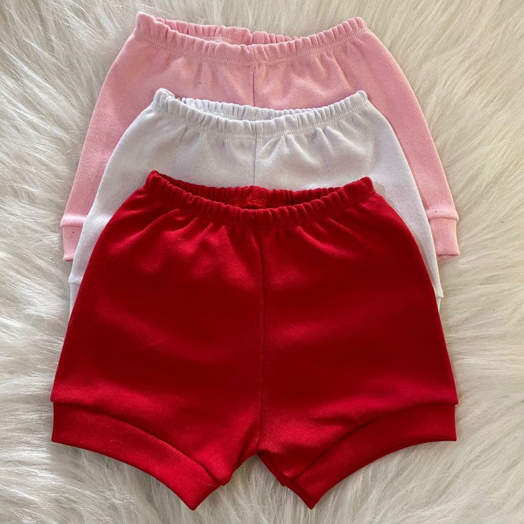KIT DE 3 SHORTS/ TAPA FRALDA DE BEBÊ- SUEDINE 100% ALGODÃO - P, M, G- MENINO, MENINA, NEUTRO
