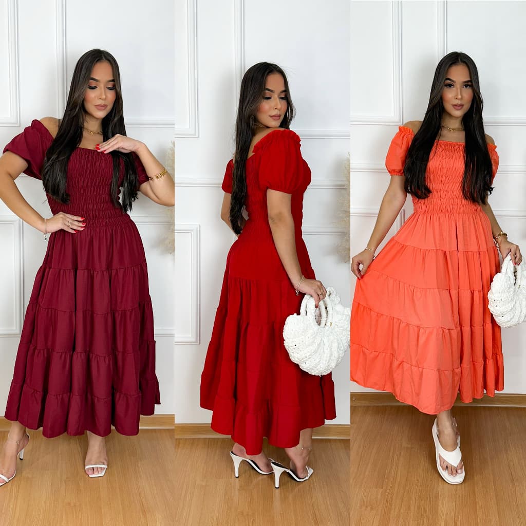 Vestido feminino festa elegante estiloso midi lastex quatro marias moda evangelica ref 130