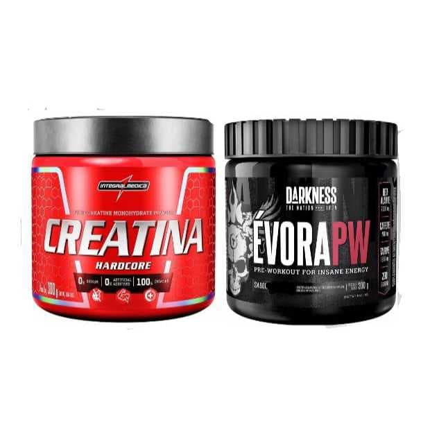 Creatina 300g 100% Pura + Pre Treino Evora 300g - Integralmedica / Darkness