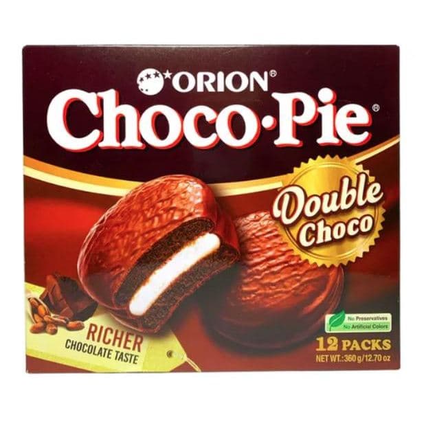 Choco Pie Bolo de Chocolate Double Choco Alfajor Recheio de Marshmallow Cacau Orion com 3, 6 ou 12 unidades Importado