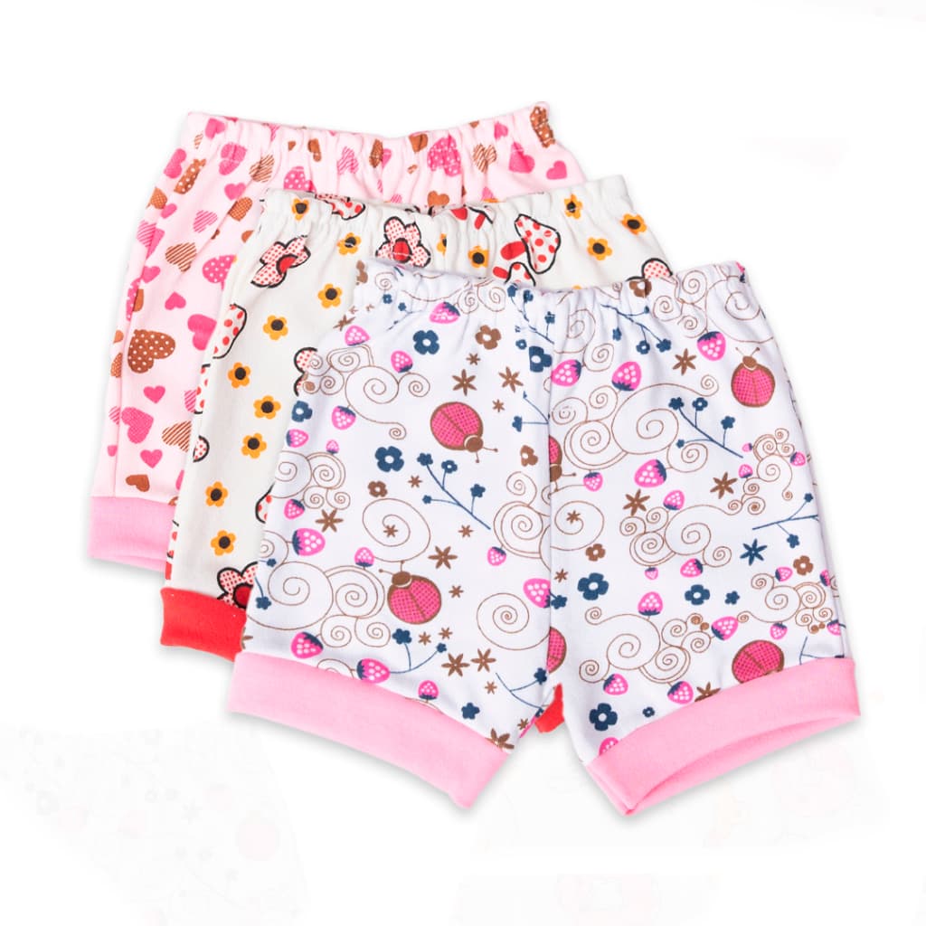KIT 3 SHORT TAPA FRALDA BEBÊ SUEDINE ESTAMPADO 100% ALGODÃO - 3 PEÇAS