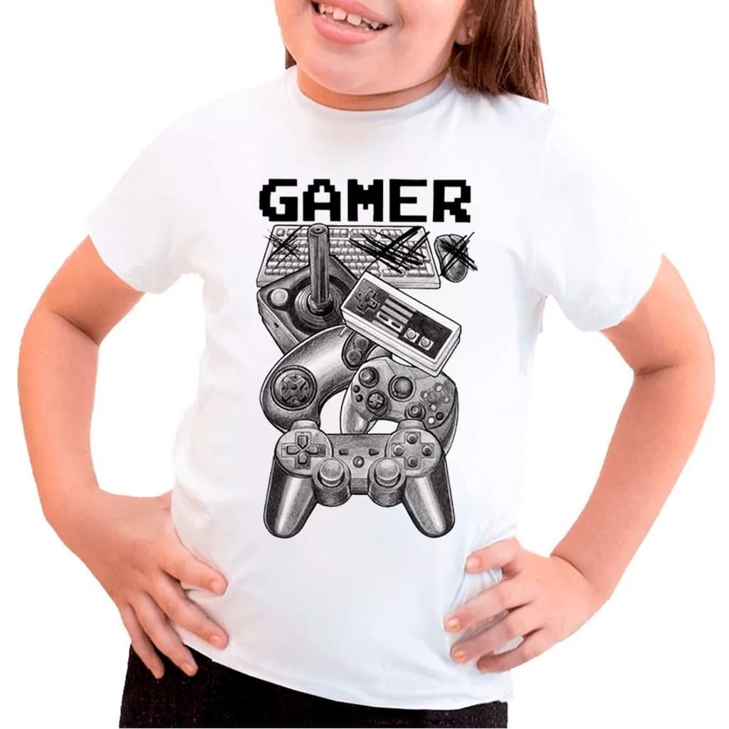 Camiseta Gamer Controle De Vídeo Game Infantil E Adulto