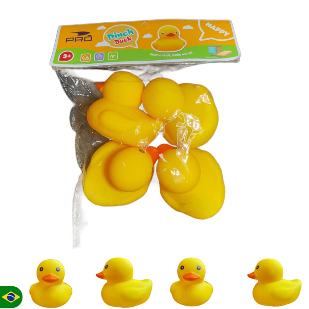 Kit 4 Patinhos de Banheira Infantil Brinquedo Mordedor Com Barulho Macio Educativo Hora do Banho