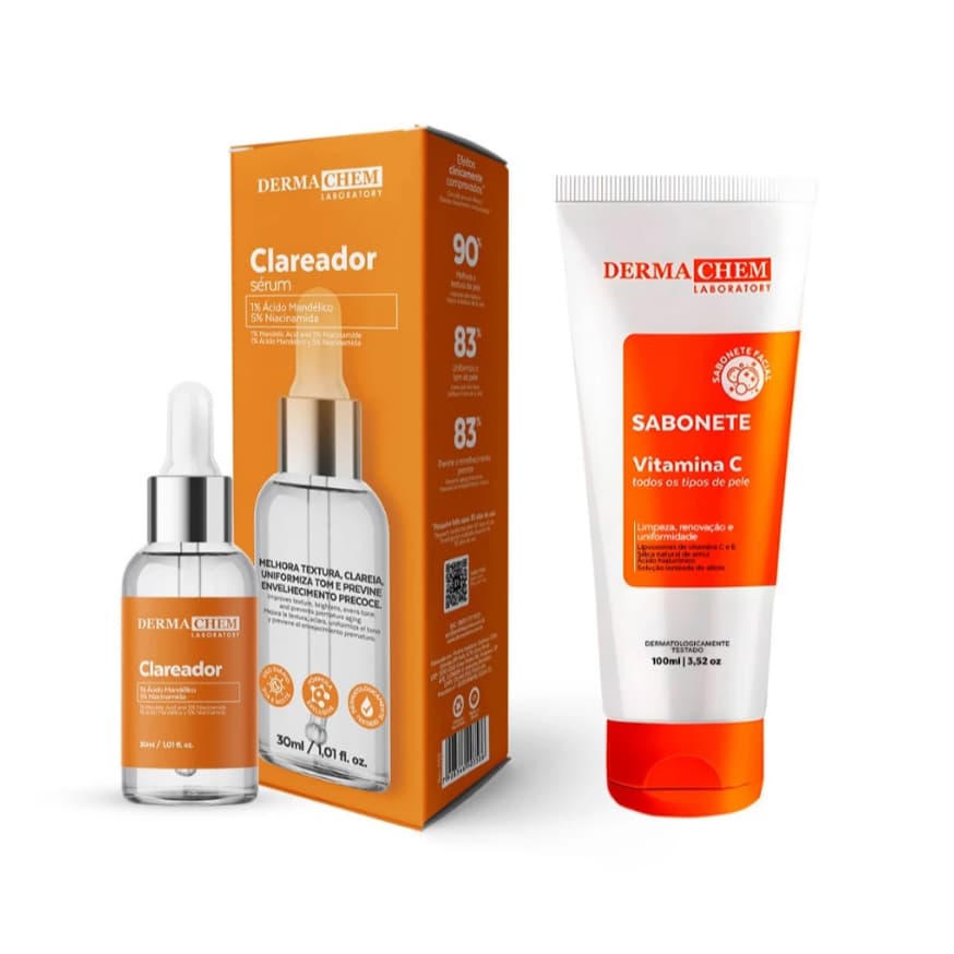 Dermachem - Kit Skincare Facial Sérum Clareador 30ml e Sabonete Vitamina C 100ml