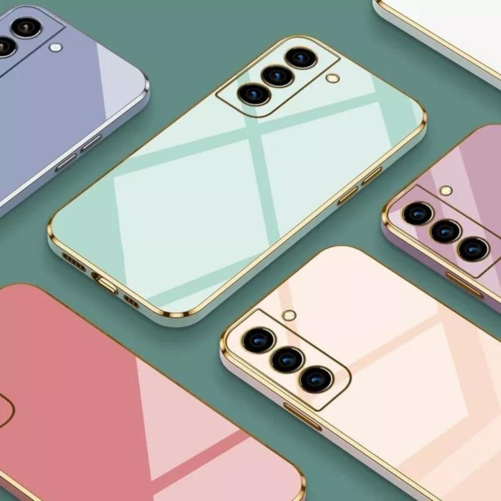 Capinha Luxo com Borda Dourada Samsung A17 A37 A57 A06 A16 A26 A36 A56 S20FE S21FE S23FE S24FE M15 M35 M55 M34 M53