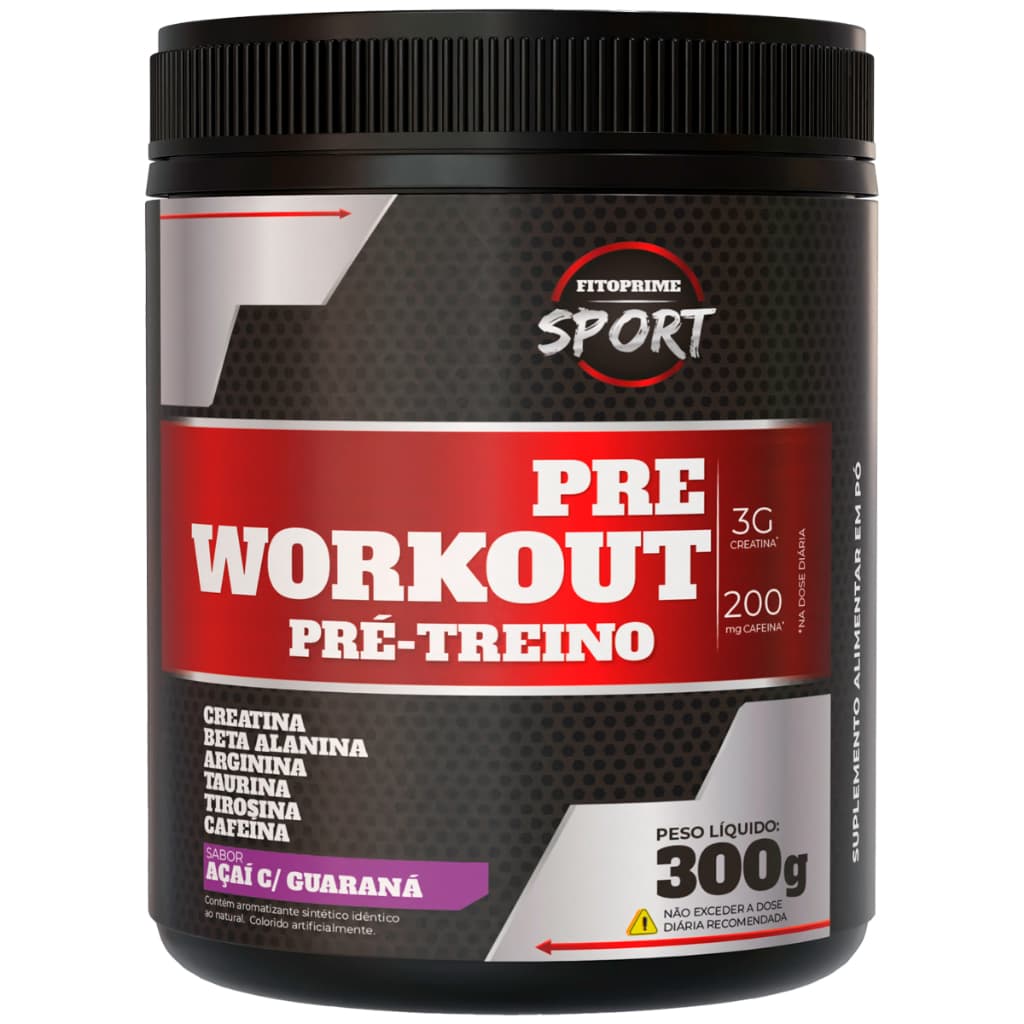 Pré-treino Creatina Arginina Beta Alanina Taurina Tirosina Cafeína Pre Workout Fitoprime Pote 300g