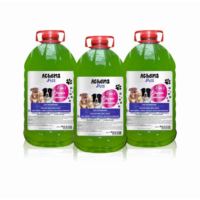Kit com 3 Unidades Para Pet Cachorros Gatos 3 Shampoo Condicionador  2Em1-7 Ervas Hidratante 5Lt Linha Pet-Shop