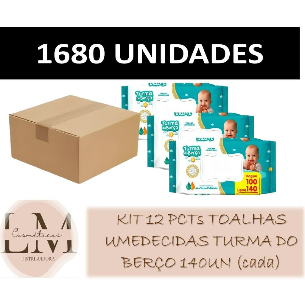 Kit 12 pcts Toalhas Umedecidas Turma do Berço 140un (cada) - 1680 unidades
