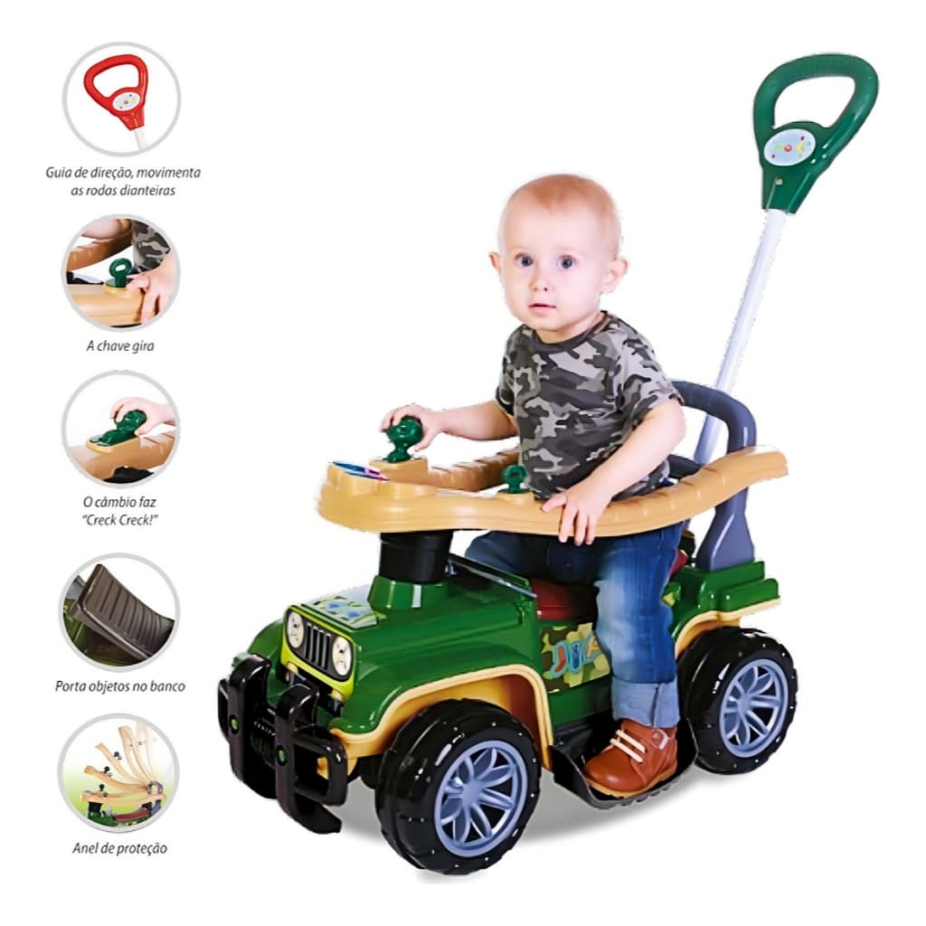 Jip Jip Carrinho Passeio Com Empurrador Diversas Cores Militar, Bombeiro, Menina