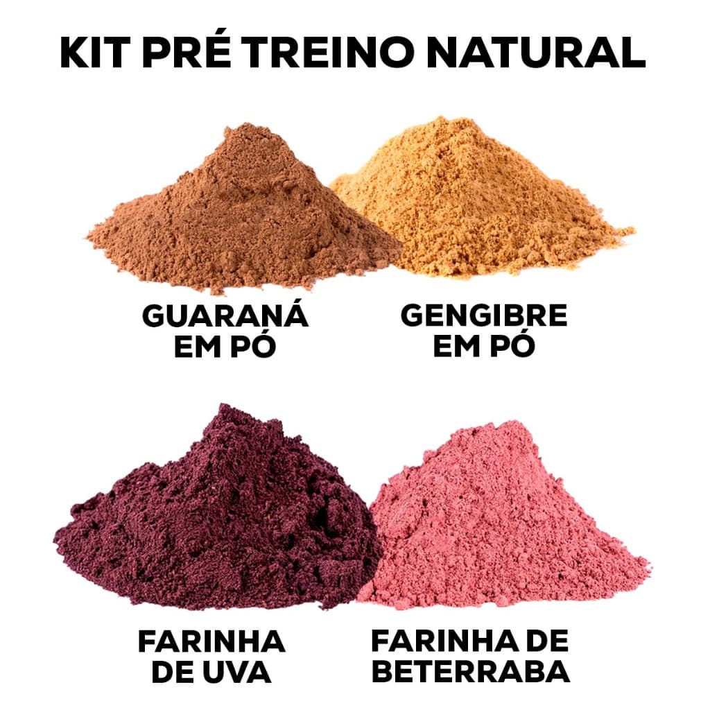 Kit Pré Treino Natural Beterraba, Uva, Guaraná e Gengibre em Pó