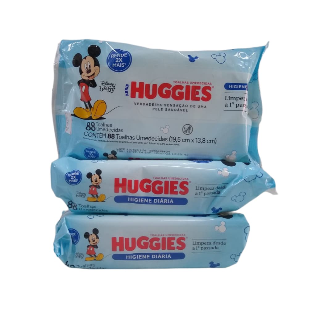 Kit 3 Toalhas Umedecidas Huggies - 264 Unidades