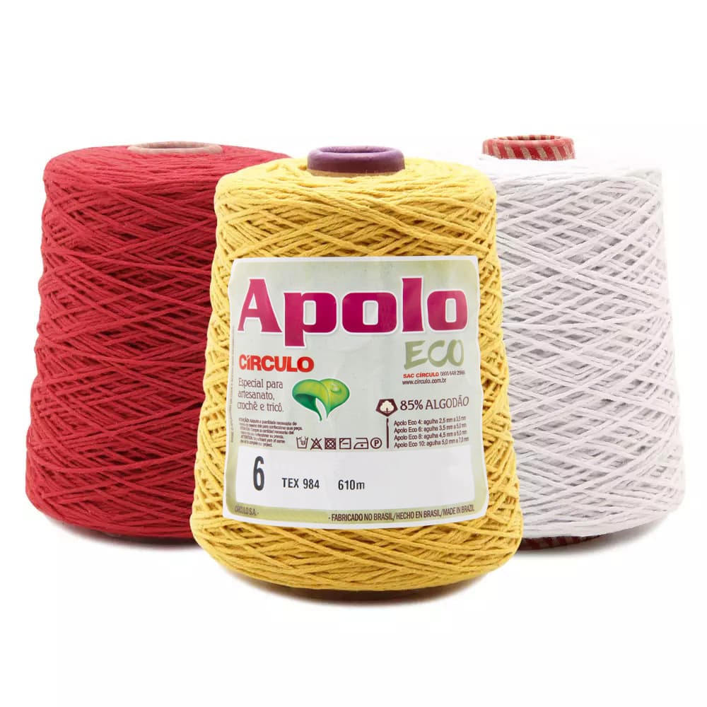 Barbante Apolo Eco Circulo N.06 600g 610mts TEX 984 Crochê Tricô Peças para Decoração Tapetes