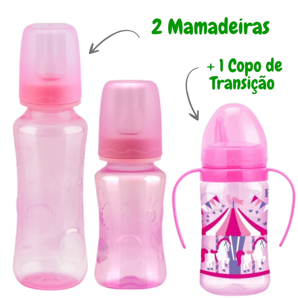 Kit Mamadeiras Para Bebê + 1 Copo de Transição Luxo