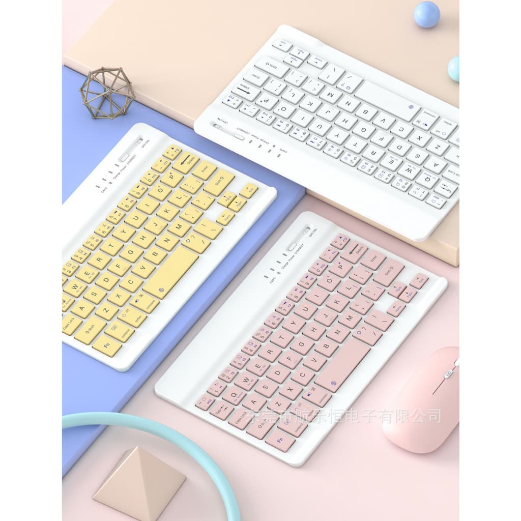 Kit Teclado e Mouse Sem Fio Bluetooth Colorido Macaron Para Tablet Notebook