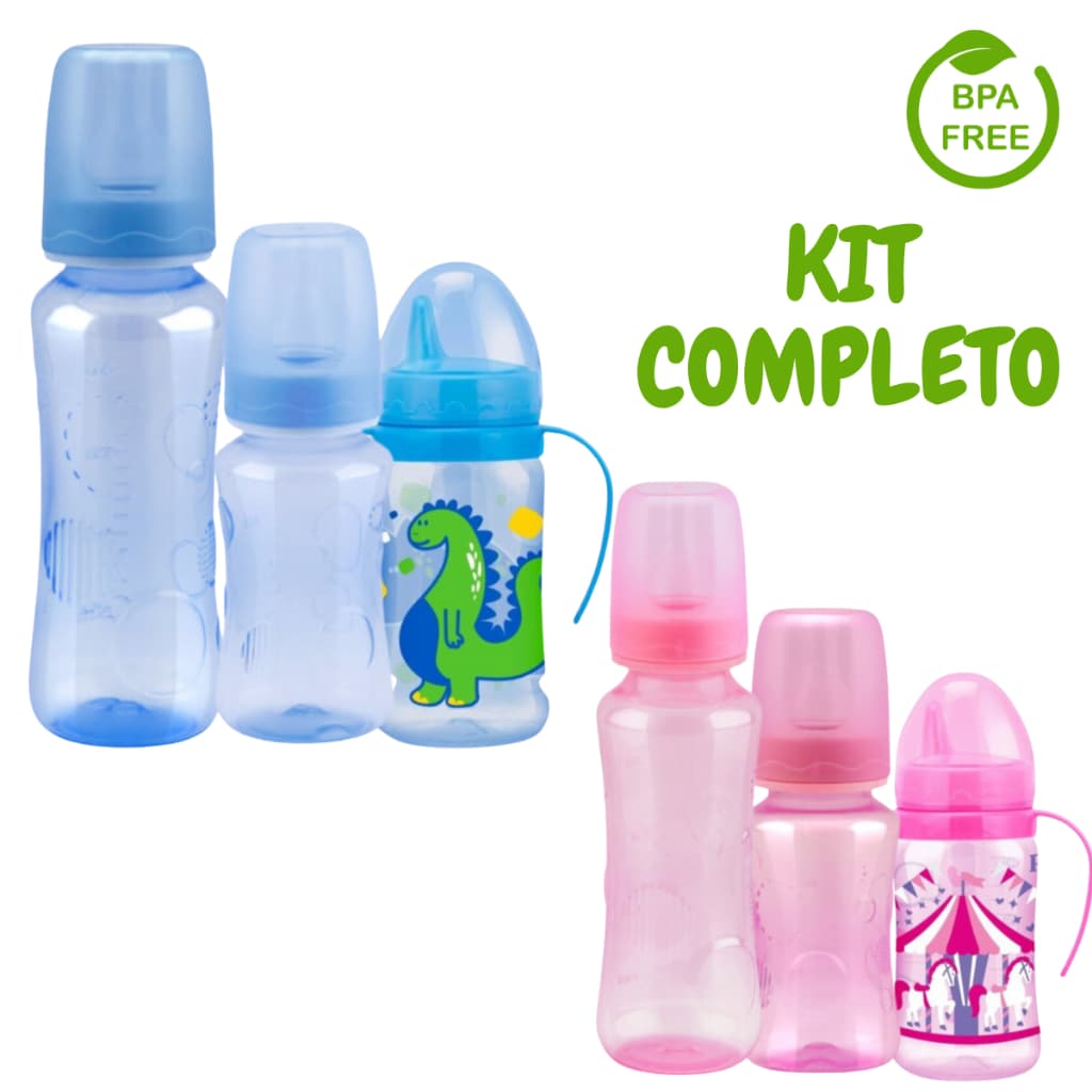 2 Mamadeiras + 1 Copo de Transição Para Bebê Bico Silicone