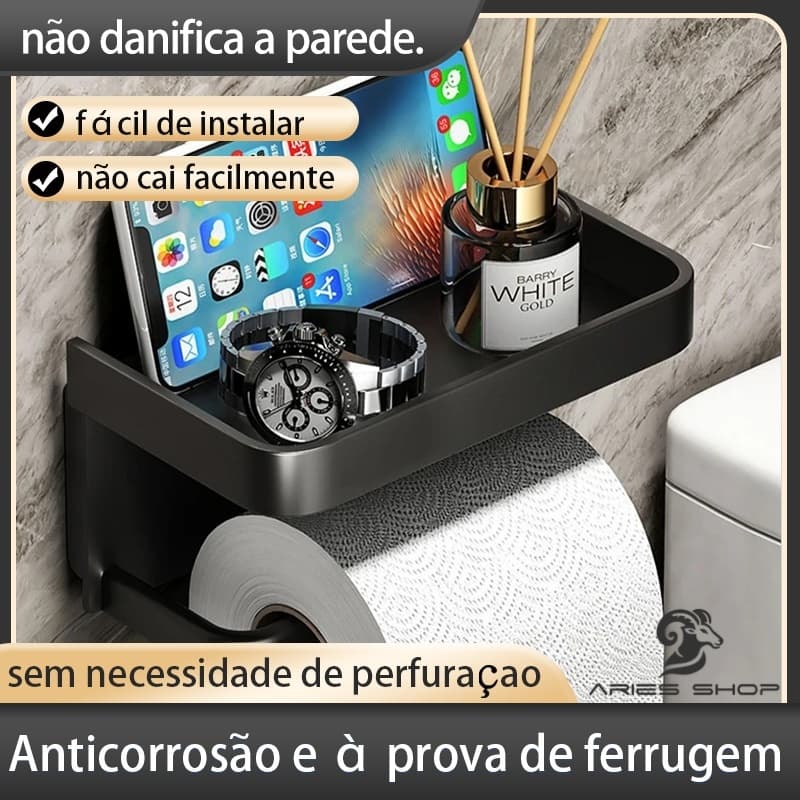 Suporte Porta Papel Higiênico Parede Adesivo Prateleira Celular Lenço Umedecido Organizador ARIES