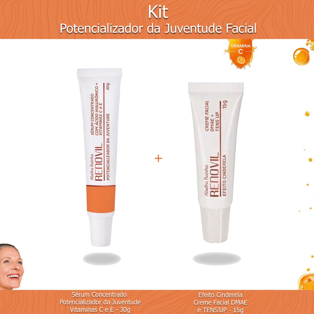Kit Facial Potencializador da Juventude Abelha Rainha - Sérum Concentrado Vitaminas C e E  + Creme Facial Rejuvenescedor