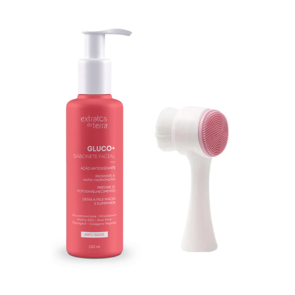 Sabonete Facial Anti-idade Gluco 130ml - Extratos Da Terra + Esponja facial 2 em 1 Brinde