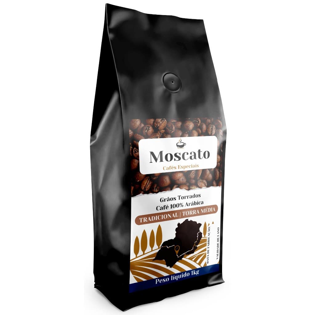 Café Torrado em Grãos Torra Média Arábica Gourmet Tradicional 1Kg Café Moscato