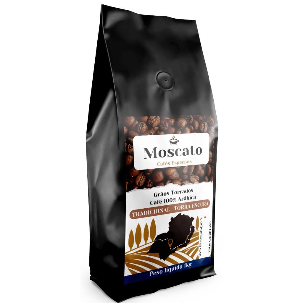 Café Torrado em Grãos Torra Escura Arábica Gourmet Tradicional 1Kg Café Moscato