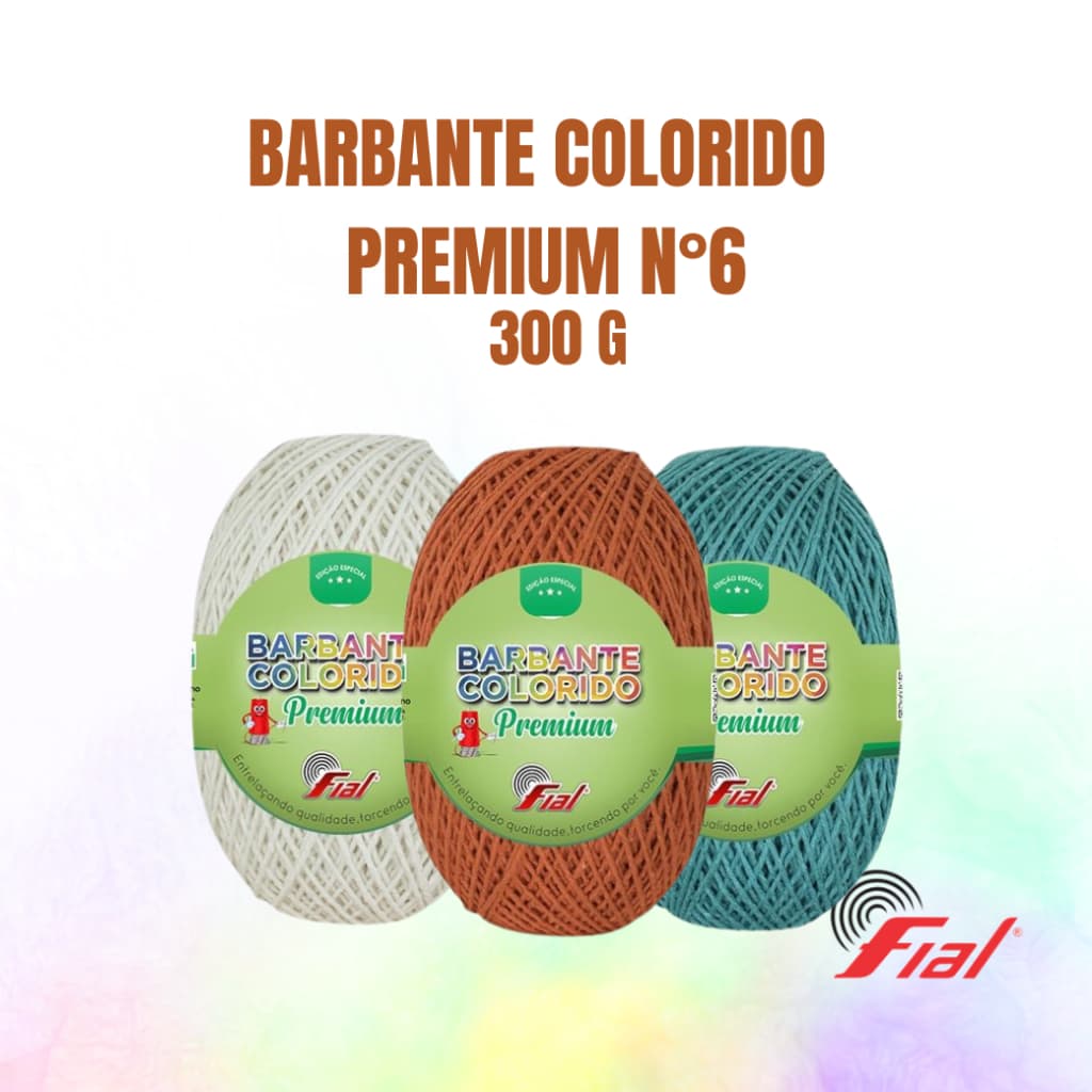 KIT 6 OU KIT12   Barbante Fial colorido Premium N°6  300g/322 metros para crochê