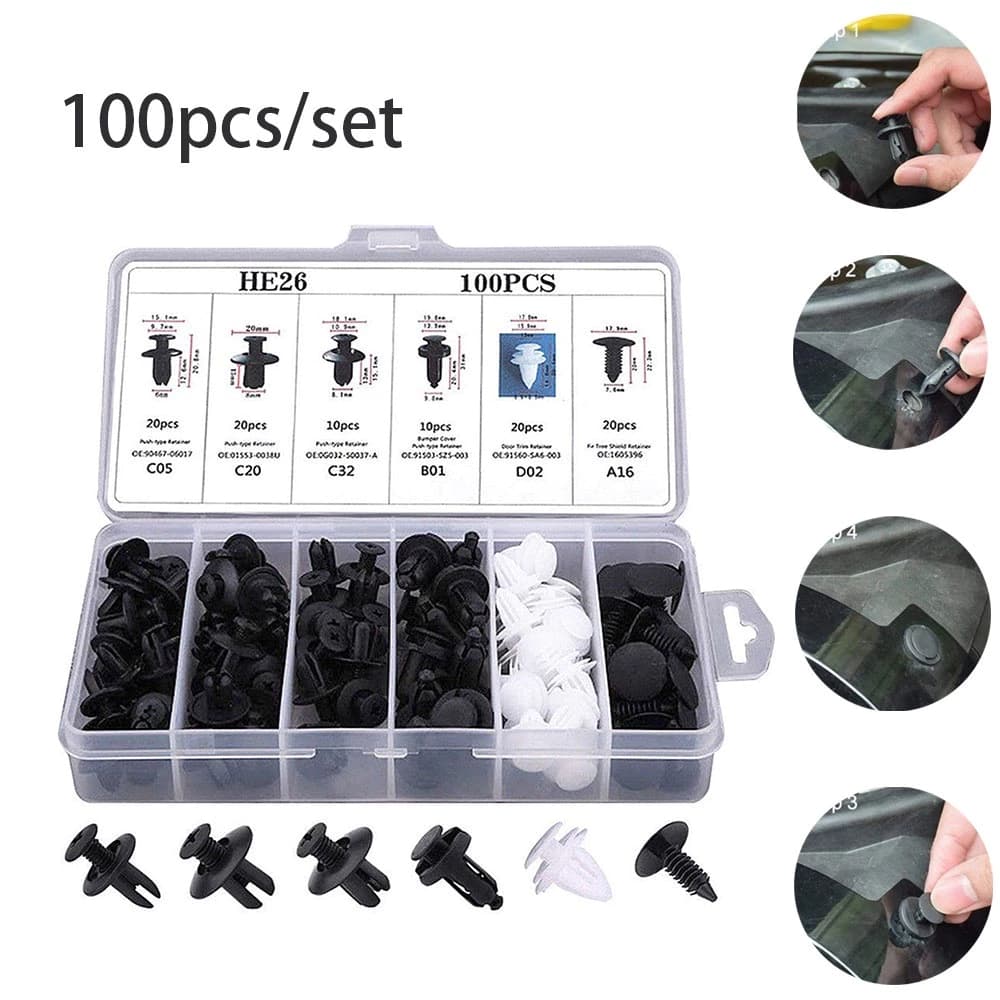 Kit Jogo 100 peças Grampo Presilha Automotivo Reparo Revestimento carro Para Choque Painel Porta