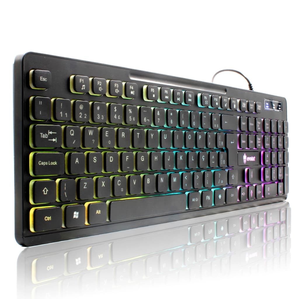 Teclado Gamer Silencioso Evolut EG212 Slender Usb Led Backlight Rgb Anti-ghosting Slim Notebook Pc Computador Abnt2 Ç