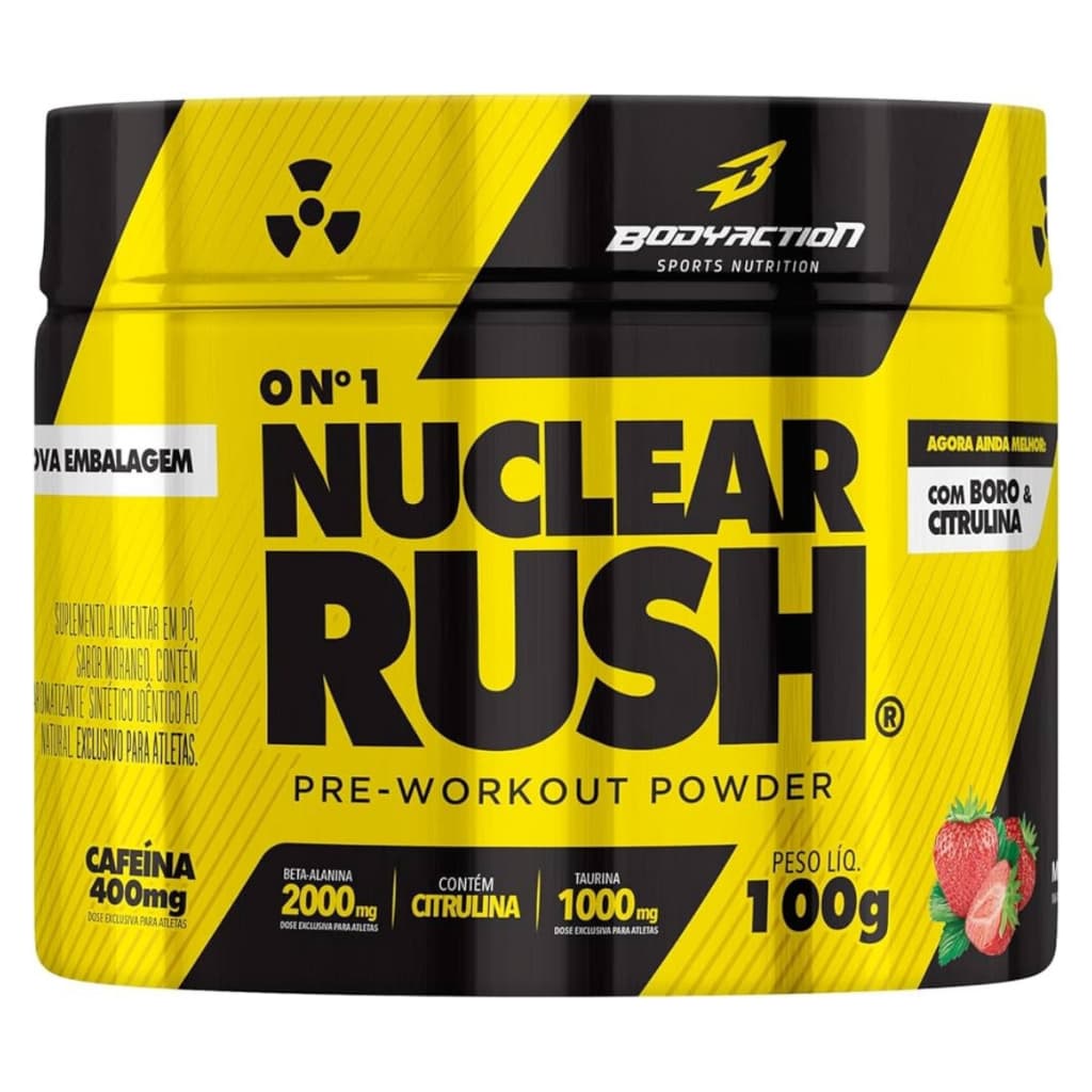 Pré Treino Nuclear Rush Em Pó Bodyaction 100g Morango