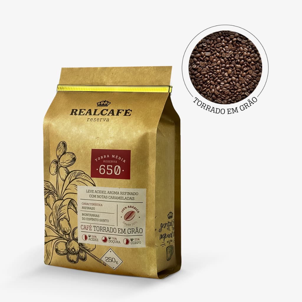 Café Especial Torrado em Grãos Realcafé Reserva 650 | 100% Arábica | Torra Média | 250G | Pontuação 86,00