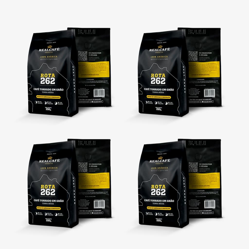Kit 4 un Café Especial Realcafé Reserva Rota 262 | Torrado em Grãos | 250G | 100% Arábica |Torra Média a Intensa |Pontua