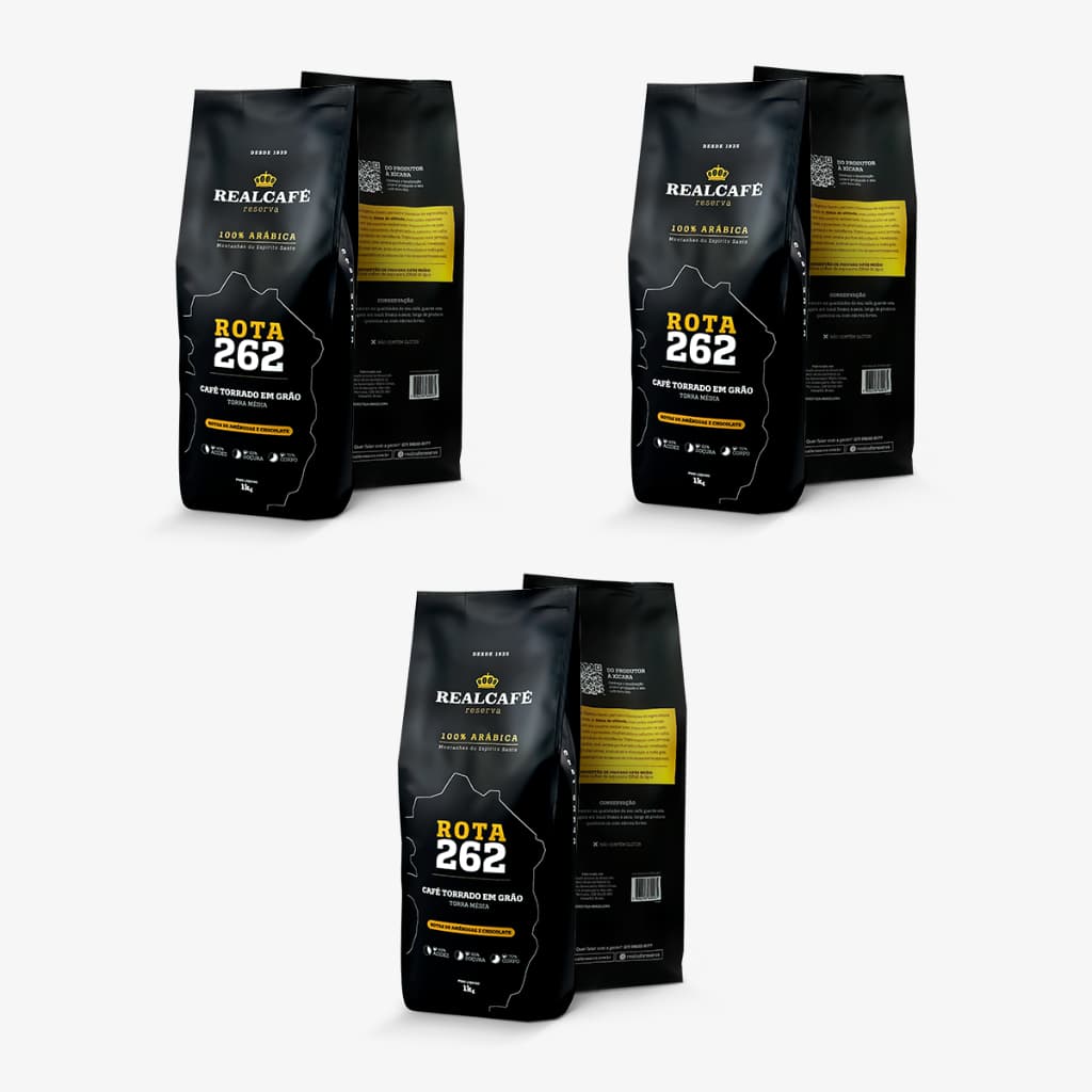 Kit 3 un Café Especial Realcafé Reserva Rota 262 | Torrado em Grãos | 1KG cada | 100% Arábica | Pontuação 86,00