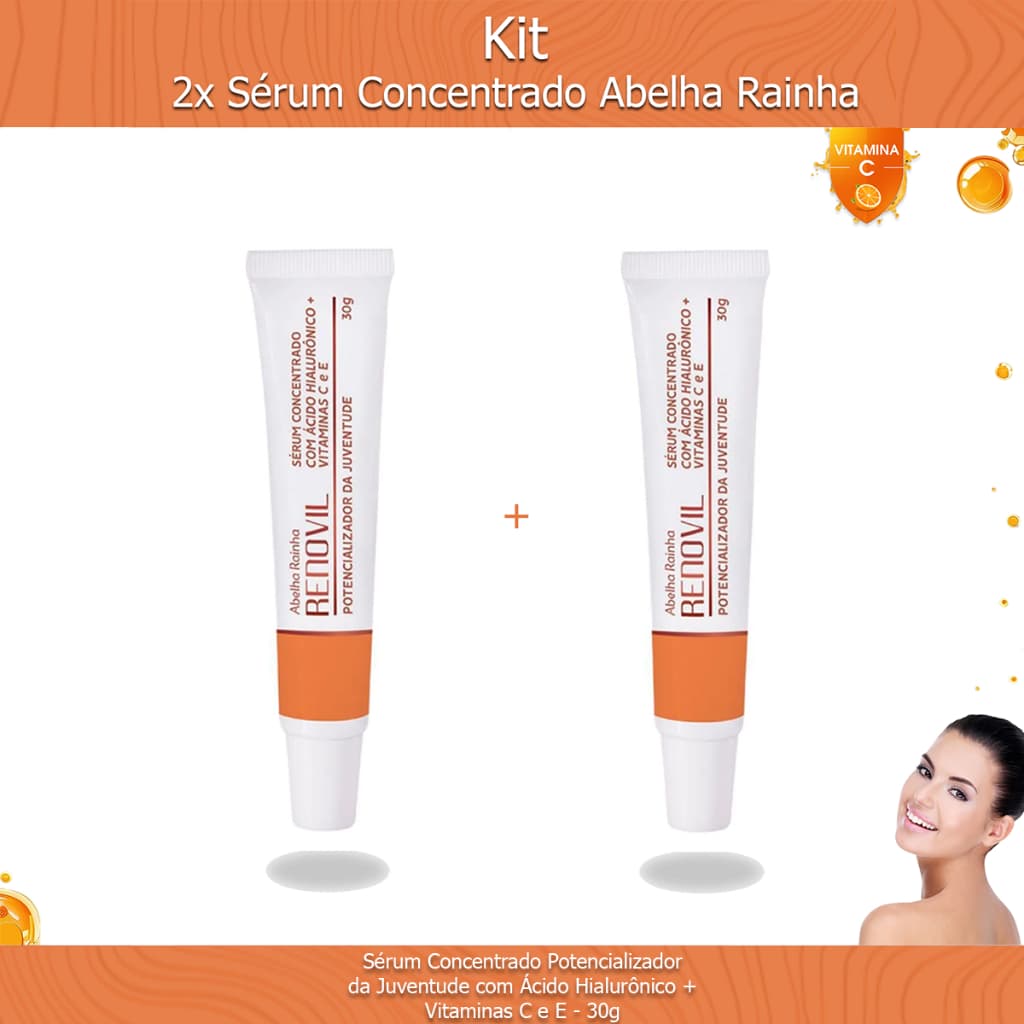 Kit 2x Sérum Concentrado Com Ácido Hialurônico E Vitamina C e E Renovil Abelha Rainha 30g