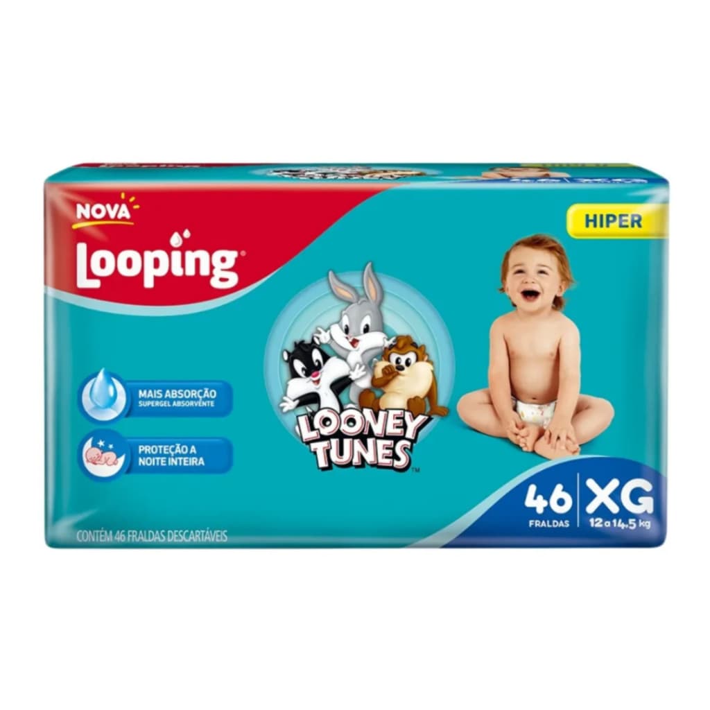 Fralda Looney Tunes Hiper Xg 46 Fraldas Grátis