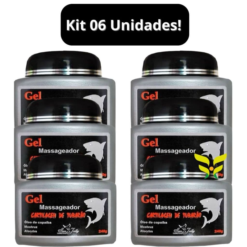 Kit Com 6 Gel Massageador CARTILAGEM DE TUBARÃO 240g SAN JULLY