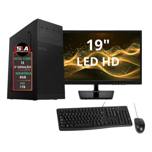 Pc Computador Cpu Intel Core I3 8gb 1tb + Monitor 19 Pol