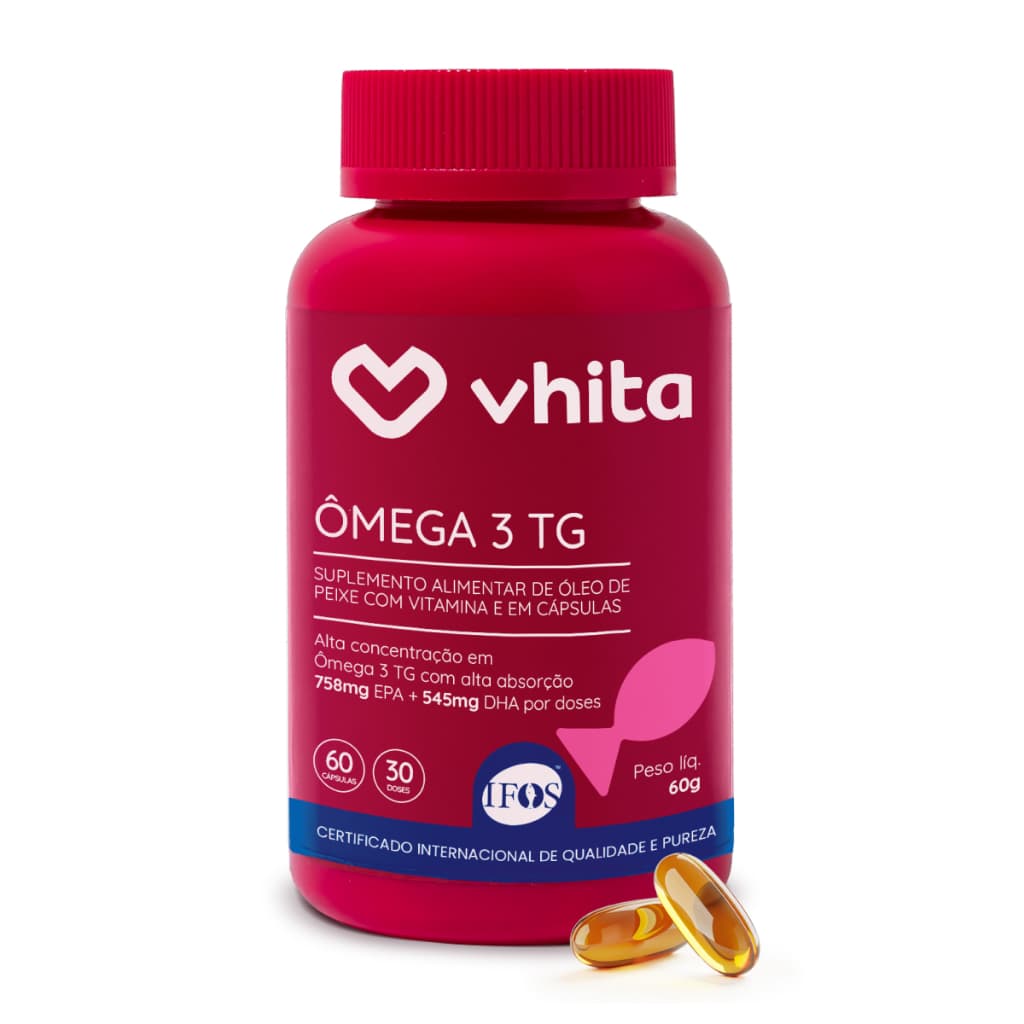 Ômega 3 1000mg TG - Importado e rico EPA DHA com selo IFOS e Vitamina E de 60 caps - Vhita