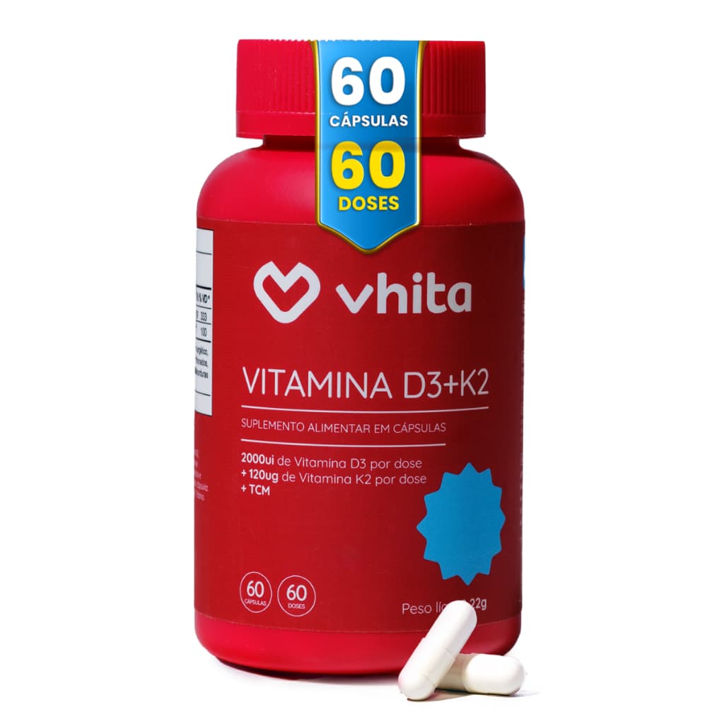 Vitamina D3 k2 mk7 e TCM com 2000ui de 60 cáps Vhita
