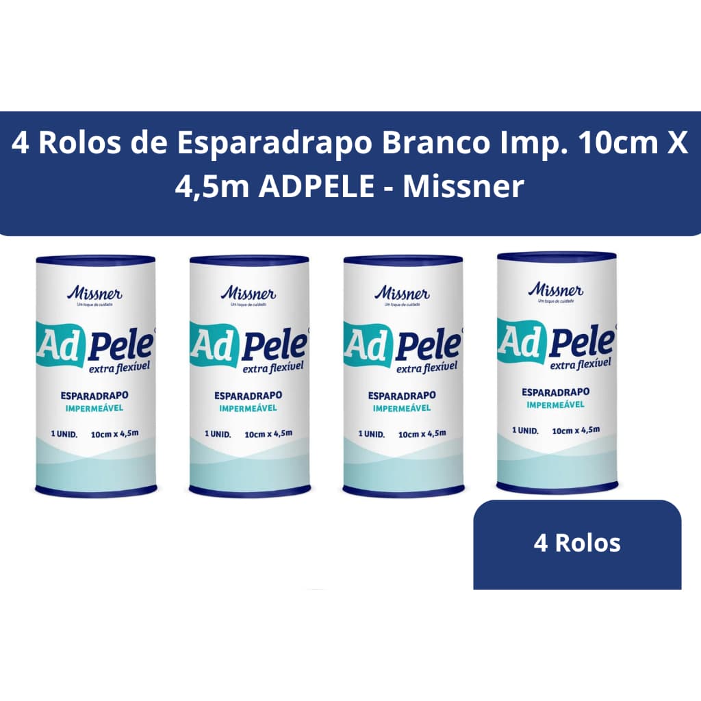 Kit 4 Rolos de Esparadrapo Branco Imp. 10cm X 4,5m ADPELE - Missner