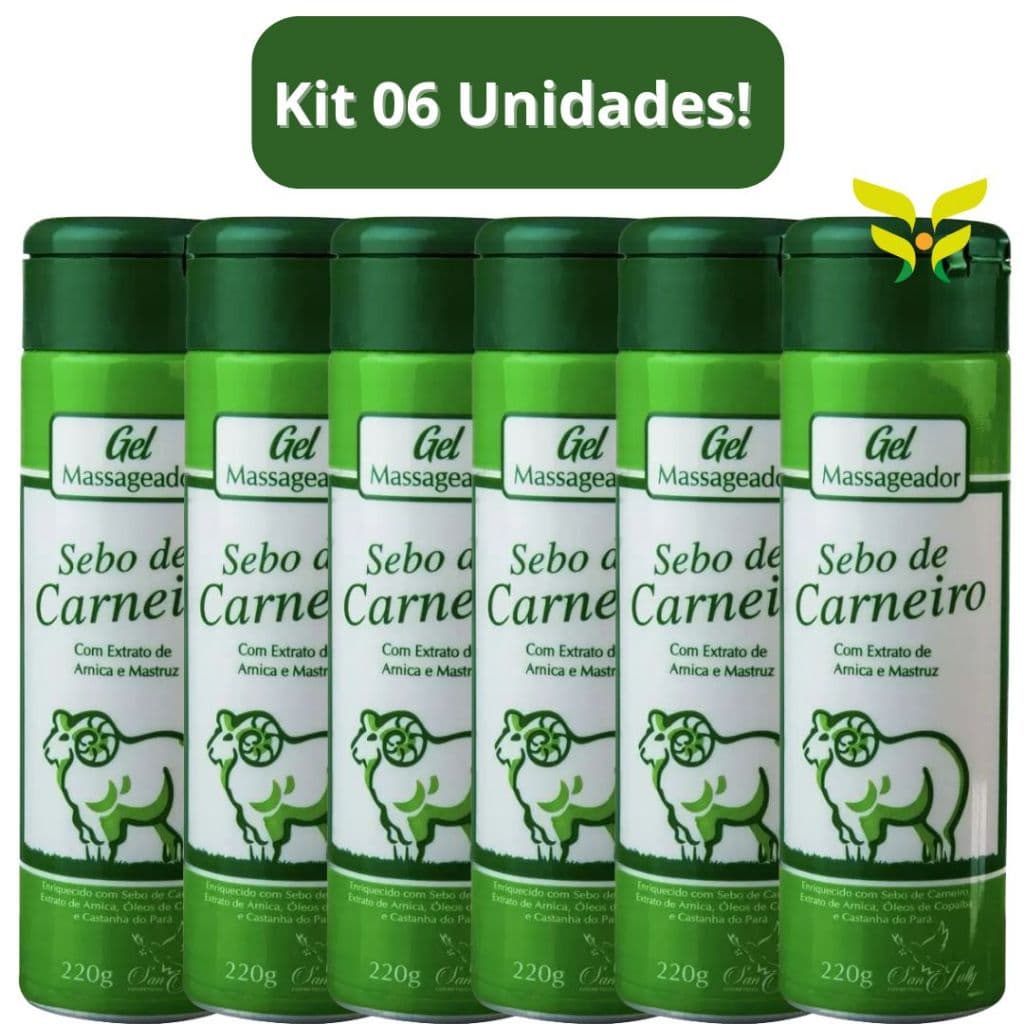 Kit 6 Unidades: Gel Massageador Sebo de Carneiro 220g San Jully