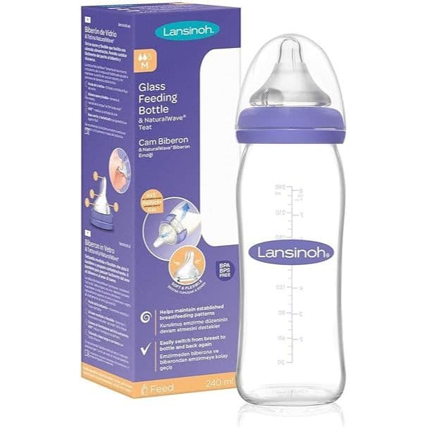 Mamadeira de Vidro 240ml Lansinoh com Bico NaturalWave® - Anticólica