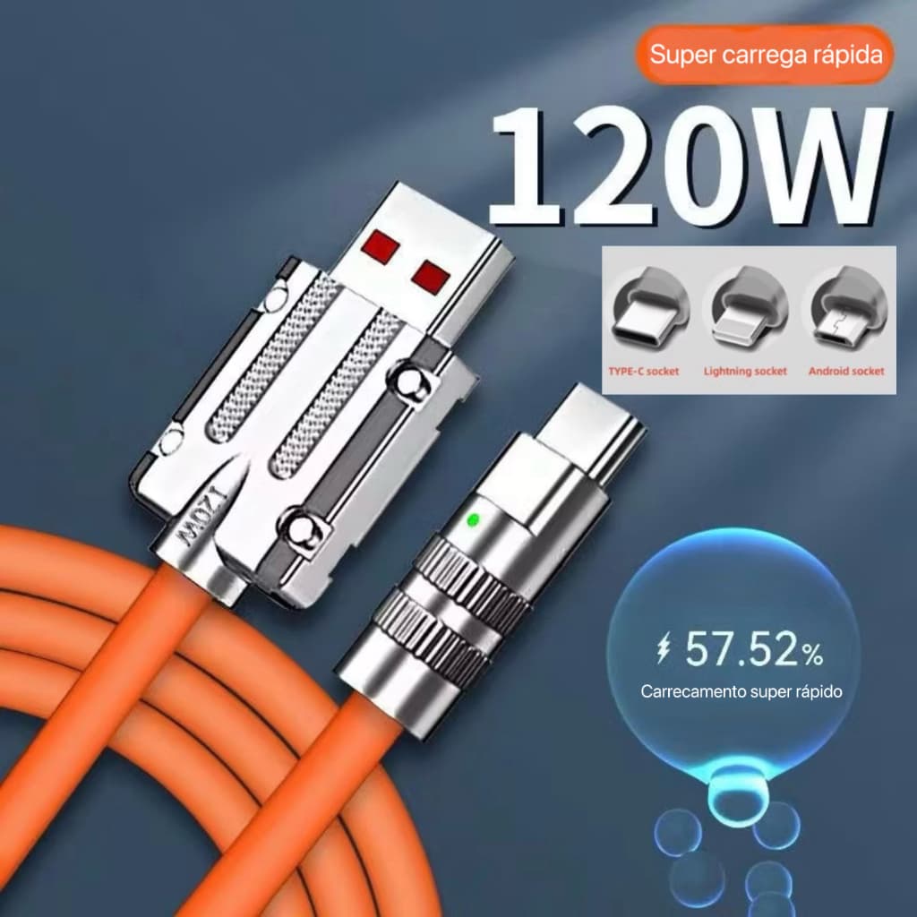 Cabo USB De Carga Rápida De Silicone Líquido Tipo C V8 Lightning 120W Para Xiaomi Samsung  Linha De Dados Bold