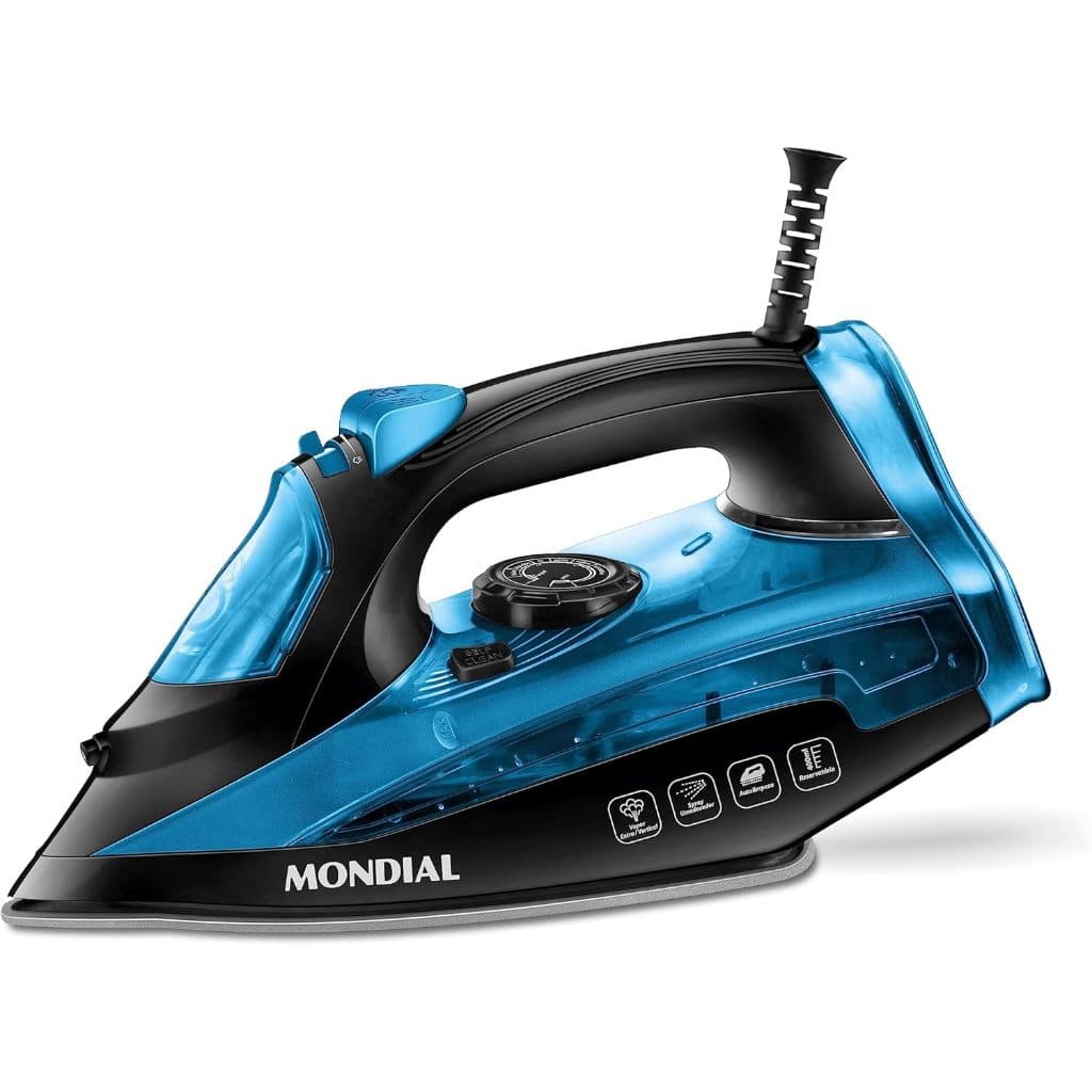Ferro de Passar Roupas a Vapor Mondial Cerâmica Diamante 1200W F-53 Azul
